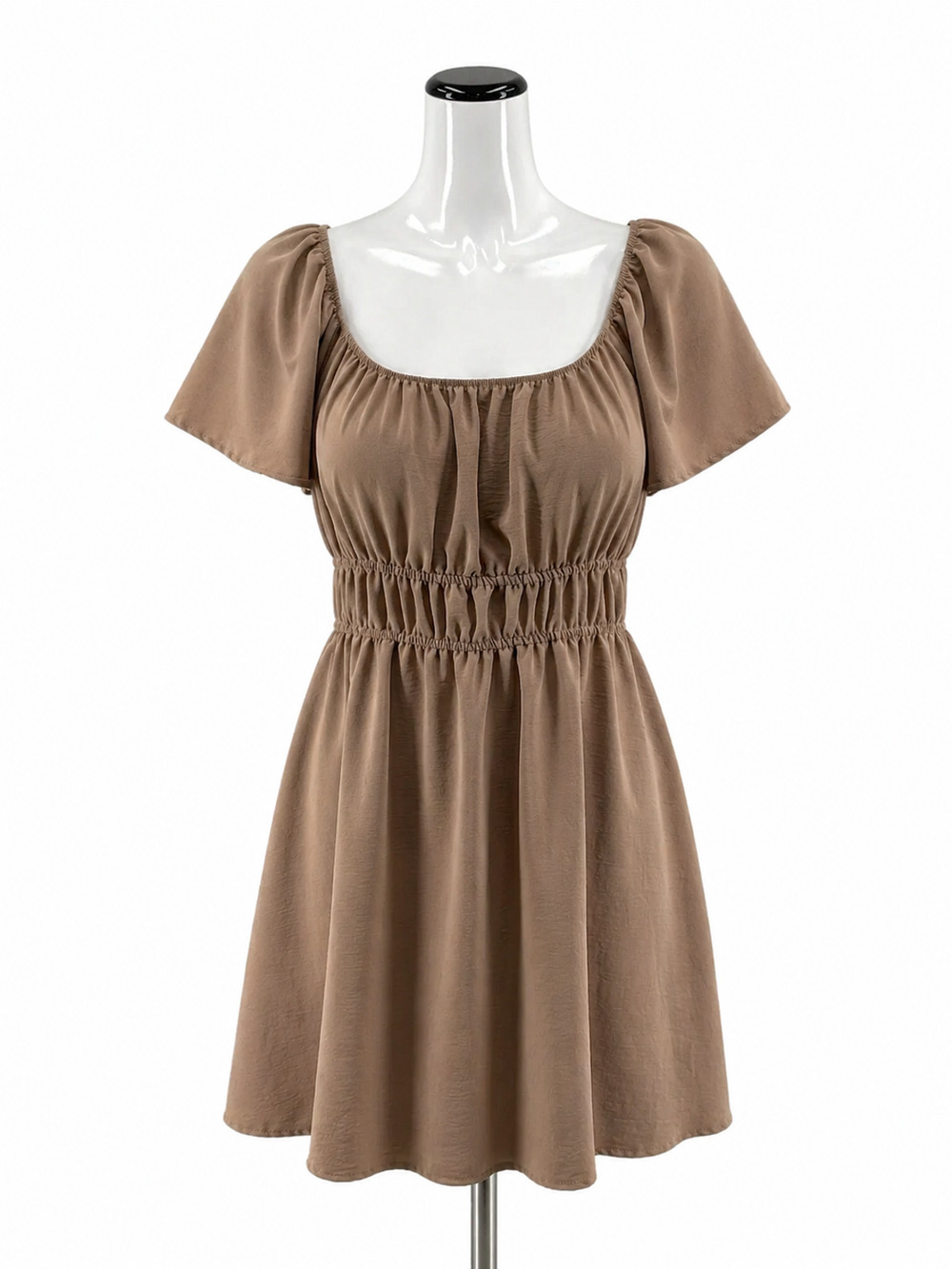 Altar'd State Taupe Shirred Waist Flutter Sleeve Mini Dress Size Medium